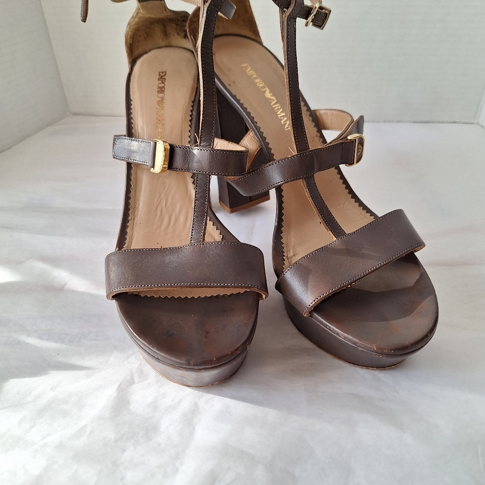 EMPORIO ARMANI LEATHER PLATFORM SANDAL SZ 11/ EU41 - Picture 7 of 13